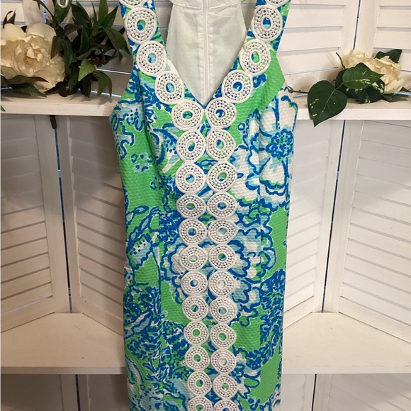 Lilly Pulitzer Blue and Green Embellished Tiered Mini DressSize 01324